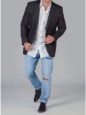 Business Class By Babani Mens Grey Herringbone Blazer Wool Blend 42R
